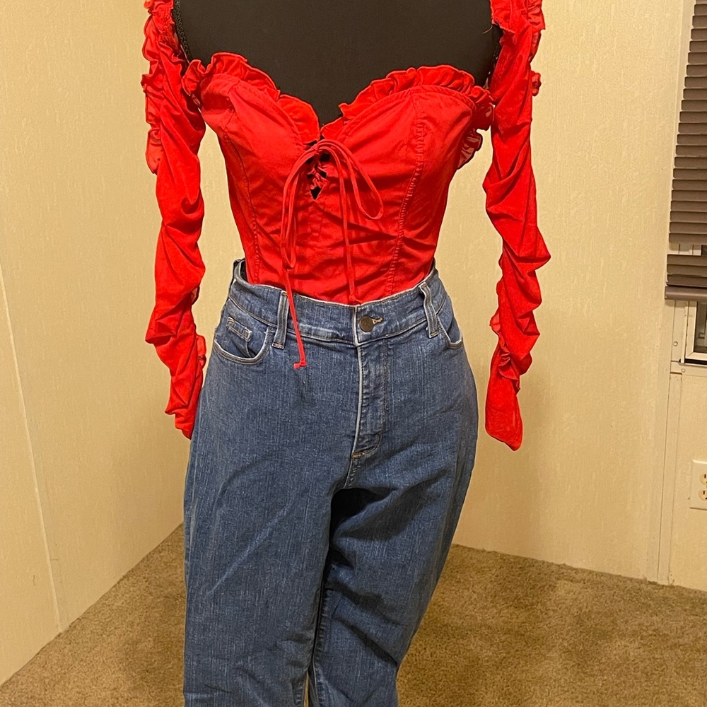 SHEIN Red Ruffled Crop Top